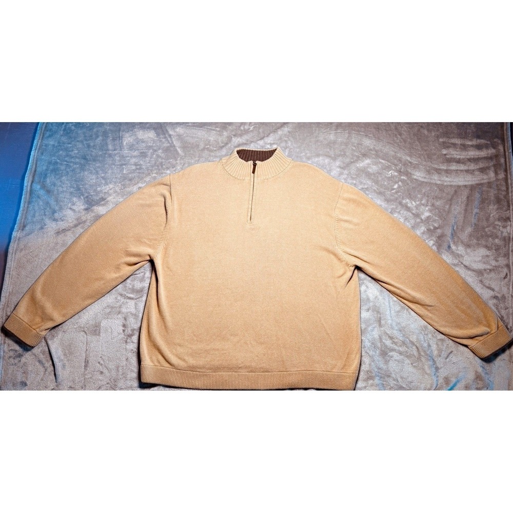 George men's xl 46-48 quarter zip pullover sweater tan camel mock neck